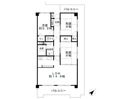 千里丘グランドハイツ(3LDK/9階)の間取り写真