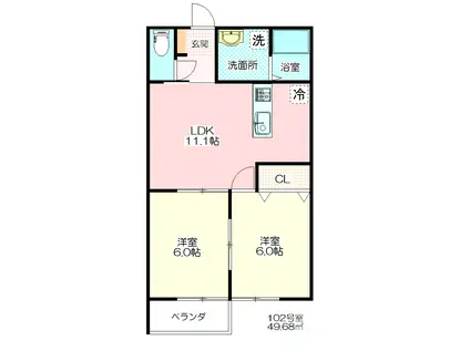 ビオラII(2LDK/1階)の間取り写真