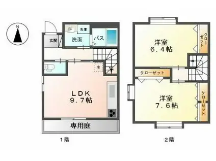 フェリィオ(2DK/1階)の間取り写真