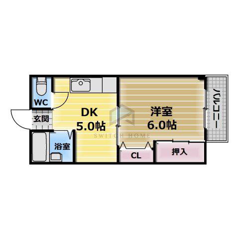 シャンボール今里II番館(1DK/5階)の間取り写真