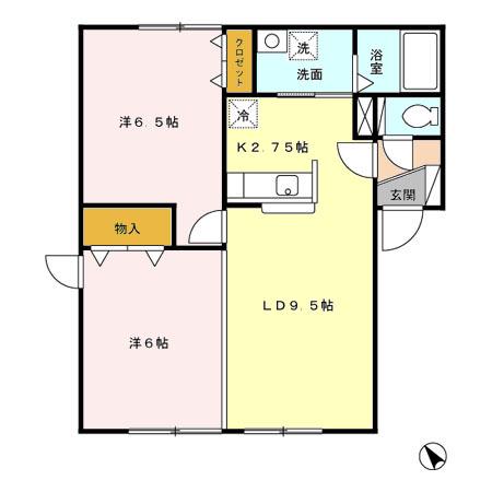 プレミールD館(2LDK/1階)の間取り写真