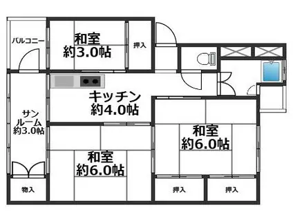 五位の池北ビル(3SDK/4階)の間取り写真