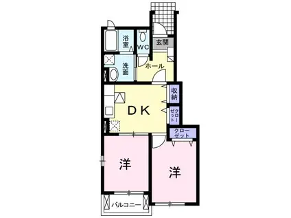 ウィステリア・ノーヴァ(2DK/1階)の間取り写真