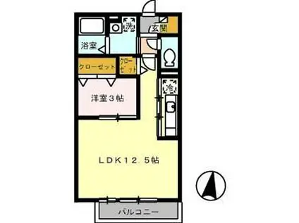 レセンテ高(1LDK/2階)の間取り写真