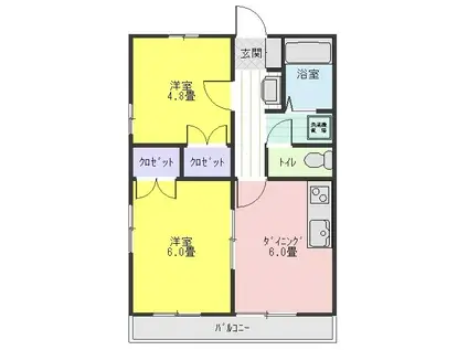 ゴールドレジデンス丸山(2DK/1階)の間取り写真