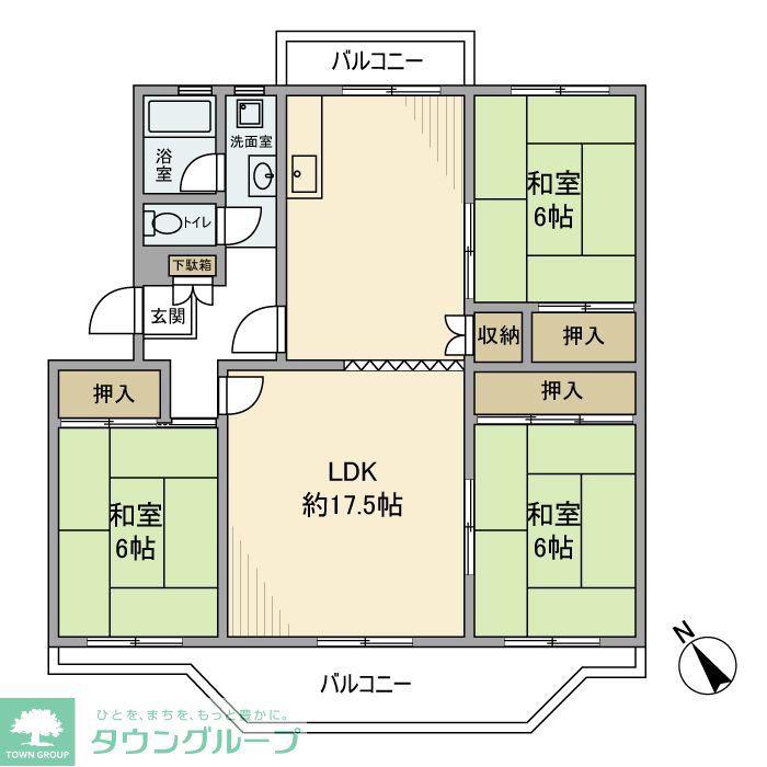 吹上団地7-4棟(3LDK/2階)の間取り写真