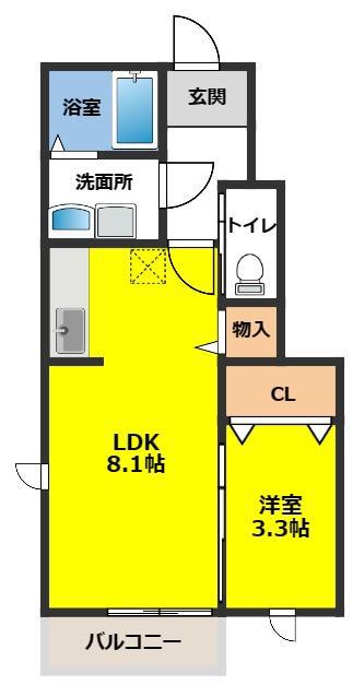 ザ・グランメゾン盛岡(1SK/1階)の間取り写真