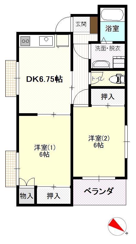関マンション(2DK/3階)の間取り写真