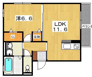 GLICINA(1LDK/2階)の間取り写真