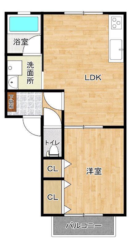 SUNGREAT下府II(1LDK/2階)の間取り写真