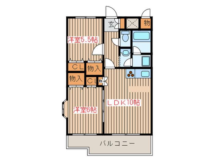 エクセルフラッツ(2LDK/5階)の間取り写真