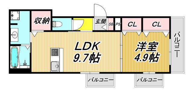 エステート塚口(1LDK/3階)の間取り写真