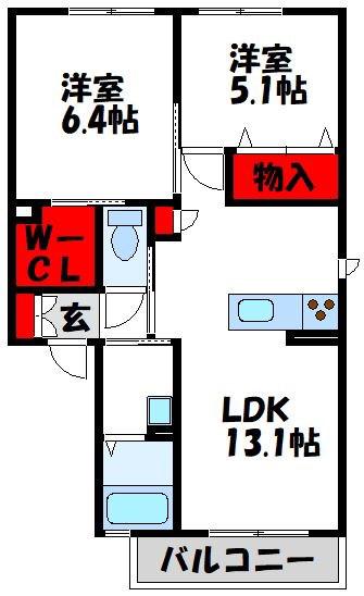 プリマベーラII B棟A(2LDK/2階)の間取り写真
