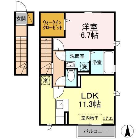 MILLE GRAINE A(1LDK/2階)の間取り写真