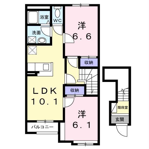 リーフ LEAF(2LDK/2階)の間取り写真