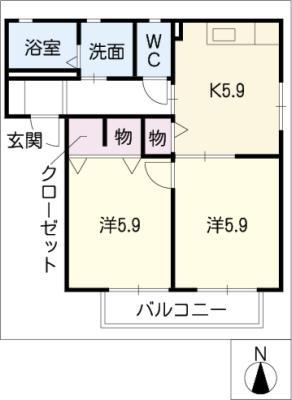 リベール瑞穂(2K/1階)の間取り写真