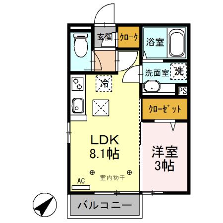 クラリス三吉105(1LDK/1階)の間取り写真