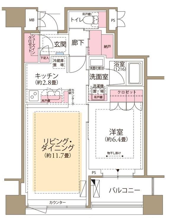 フロール横濱関内(1LDK/4階)の間取り写真