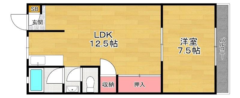 花園マンション(1LDK/3階)の間取り写真