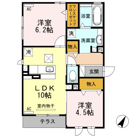 グランシャリオ B棟(2LDK/1階)の間取り写真