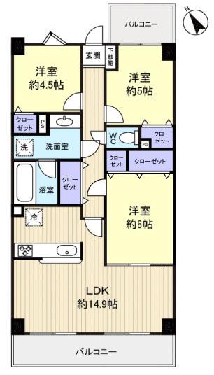 ライオンズマンション西八千代(3LDK/5階)の間取り写真