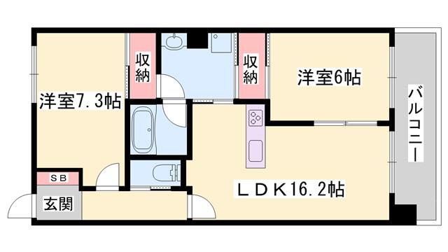 アルファステイツ野里(2LDK/10階)の間取り写真