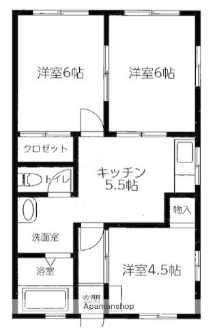 シャトルK(3K/1階)の間取り写真