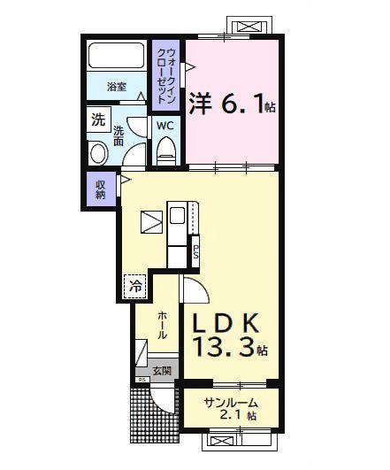 ベル ゼータ(1LDK/1階)の間取り写真