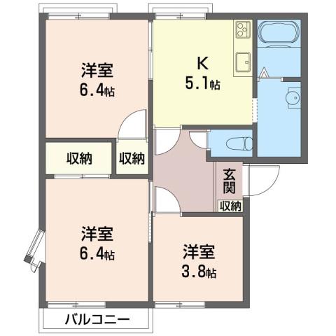 セゾンB(3K/1階)の間取り写真