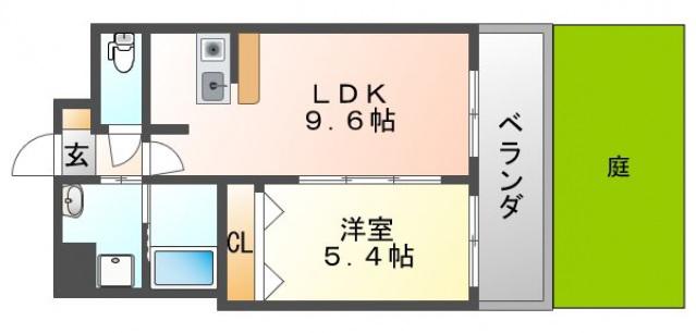 ディームス江坂(1LDK/1階)の間取り写真