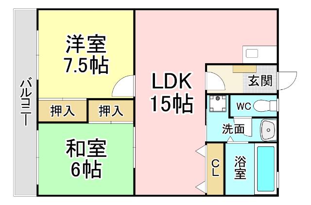エーコービル(2LDK/4階)の間取り写真