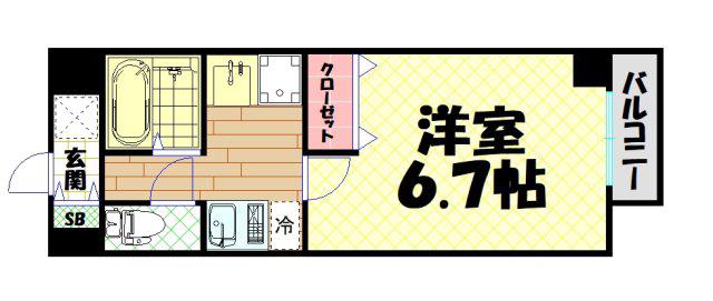ドエル南船場(1K/7階)の間取り写真