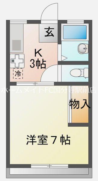 サンハイツ1(1K/1階)の間取り写真