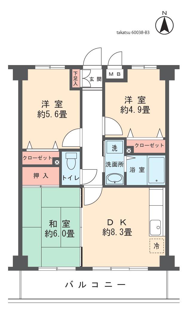 アルデール新城(3DK/2階)の間取り写真
