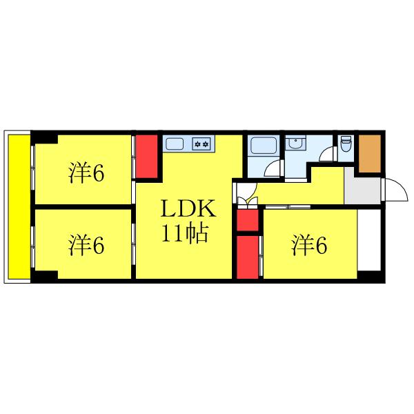 芝園ハイツ2号棟(3LDK/3階)の間取り写真