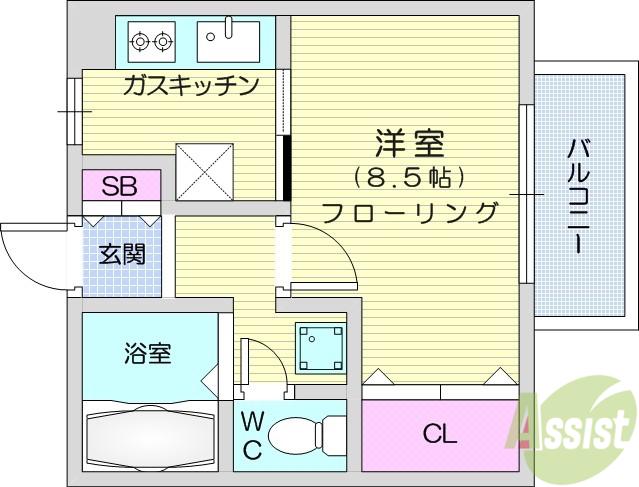 メイク高保(1K/2階)の間取り写真