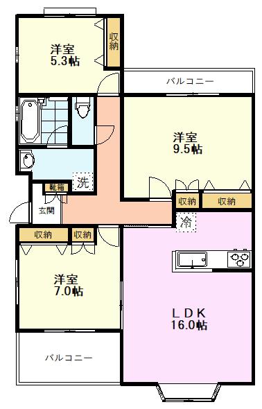 クレイドル国立(3LDK/2階)の間取り写真