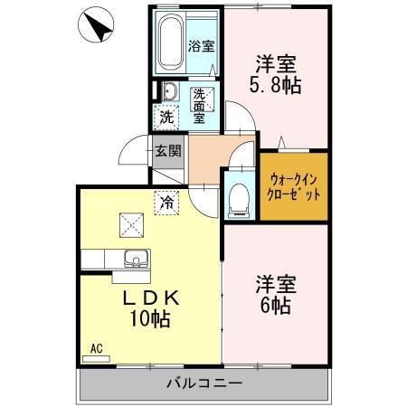 リビングタウンIC小郡A棟(2LDK/3階)の間取り写真