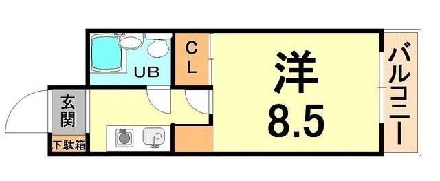 猪名寺パークマンション2(ワンルーム/6階)の間取り写真