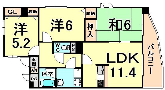 メゾンドファミーユII(3LDK/4階)の間取り写真