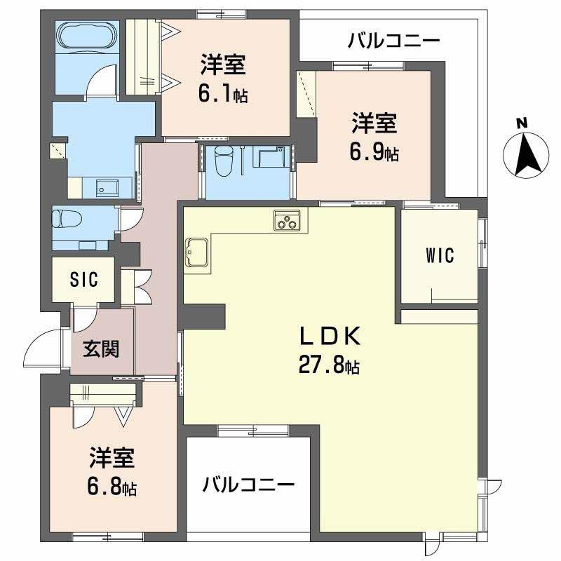 輝 阪南町(3LDK/3階)の間取り写真