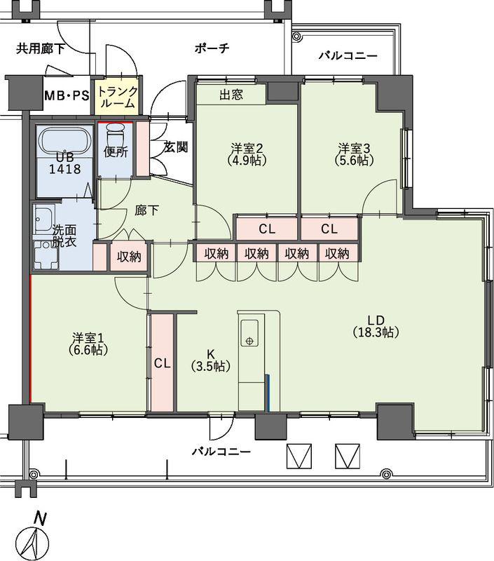 クラシオン小笹山手3番館(3LDK/8階)の間取り写真