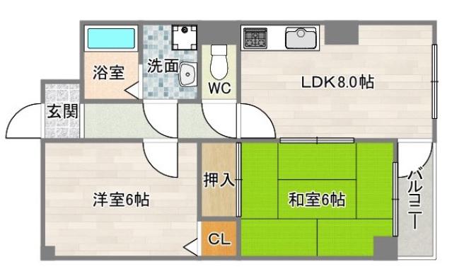 エターナル大昭和(2LDK/4階)の間取り写真
