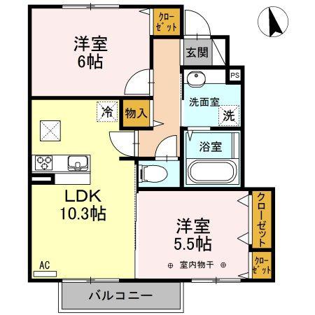 カーサ・HARU B(2LDK/1階)の間取り写真