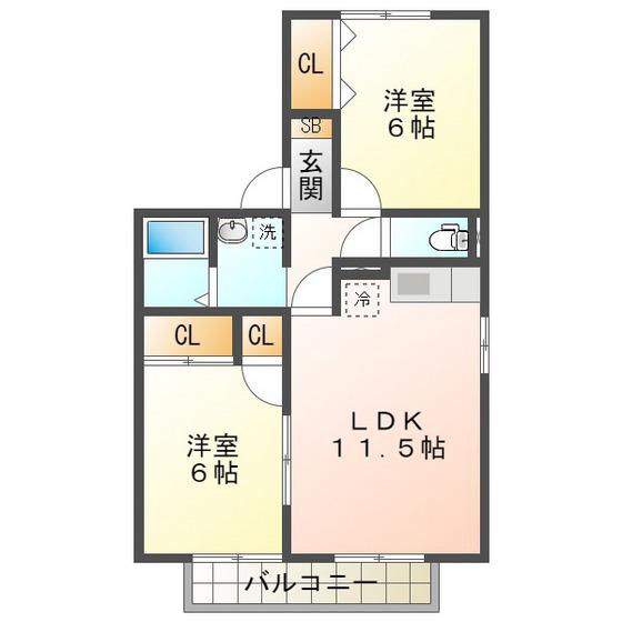 ファミリア21 A棟(2LDK/2階)の間取り写真
