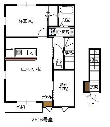 サンライフ杉原杉の入(1LDK/2階)の間取り写真