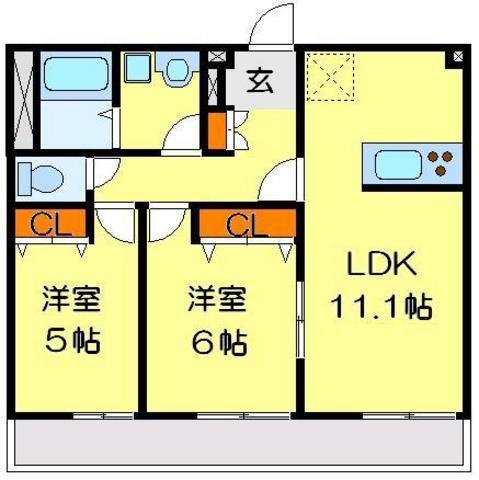リブリ・グリーンSTAGE(2LDK/2階)の間取り写真