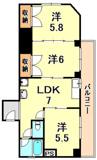シャトレイユ(2LDK/2階)の間取り写真