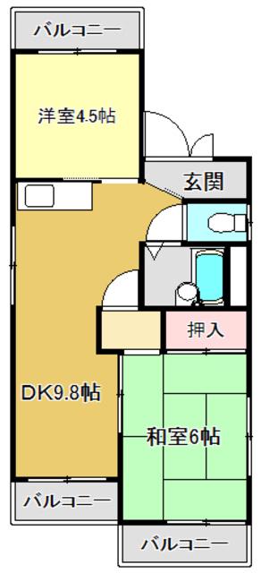 ロイヤル鷹匠(2DK/4階)の間取り写真