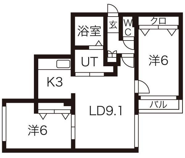 サウスナナ(2LDK/3階)の間取り写真